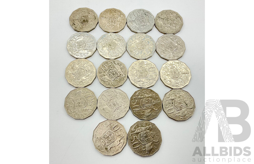 Australian Coat of Arms Fifty Cent Coins Various Years 1969-2012 (18)