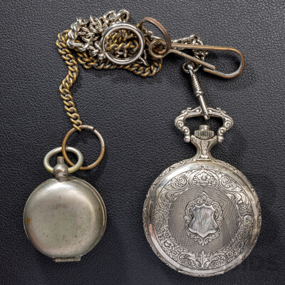 Vintage Shilling Holder for Fob Chain & Reproduction Vintage James Huntington 48mm Pocket Watch (1991)