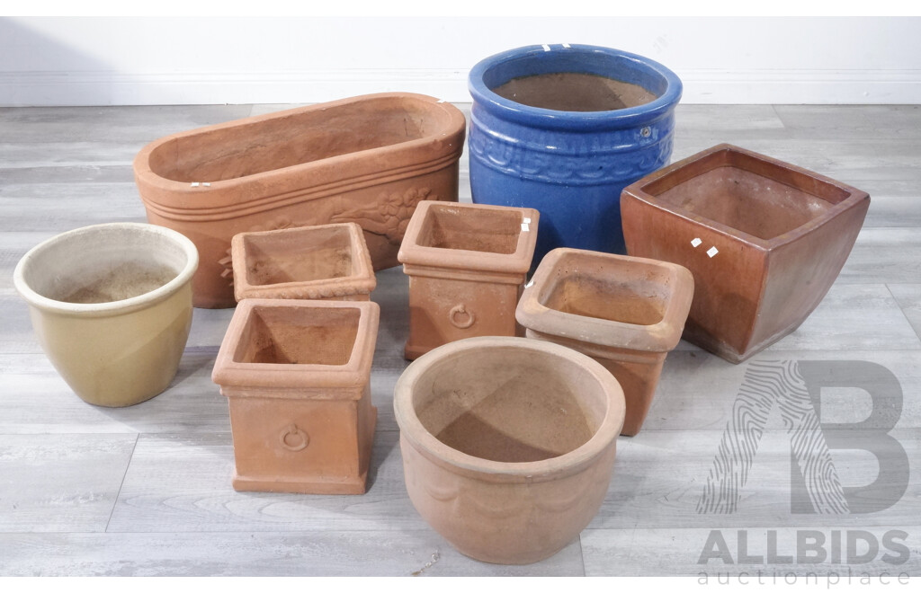 Collection of 9 Ceramic Garden Pots in Variuos Shapes and Sizes