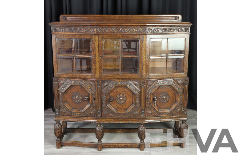 English Oak Glass Front Bookcase