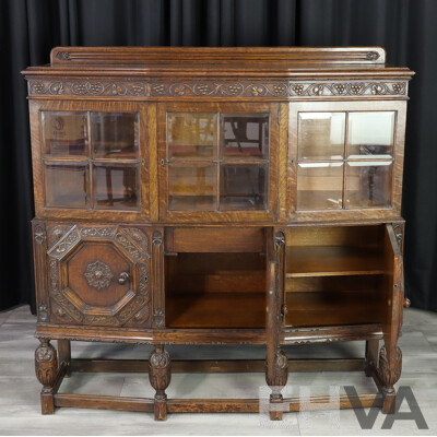 English Oak Glass Front Bookcase