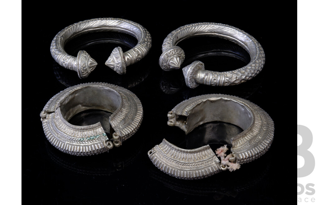Collection Hand Made White Metal Bangles, Probably Indian