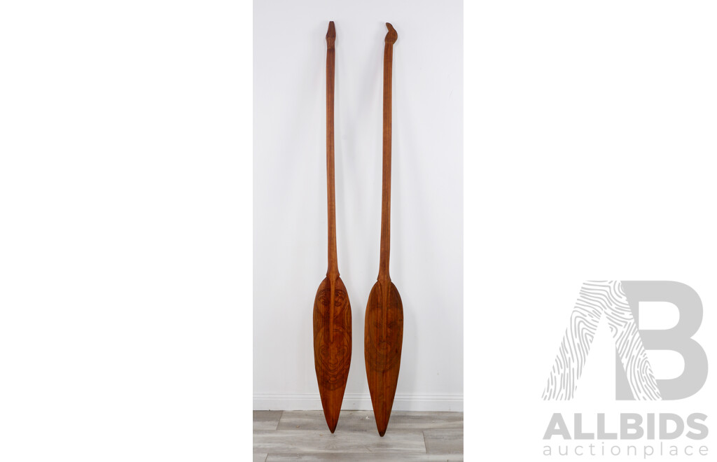 Pair of Carved Timber Oars From Papua New Guinea, Sepik Region C.1970s