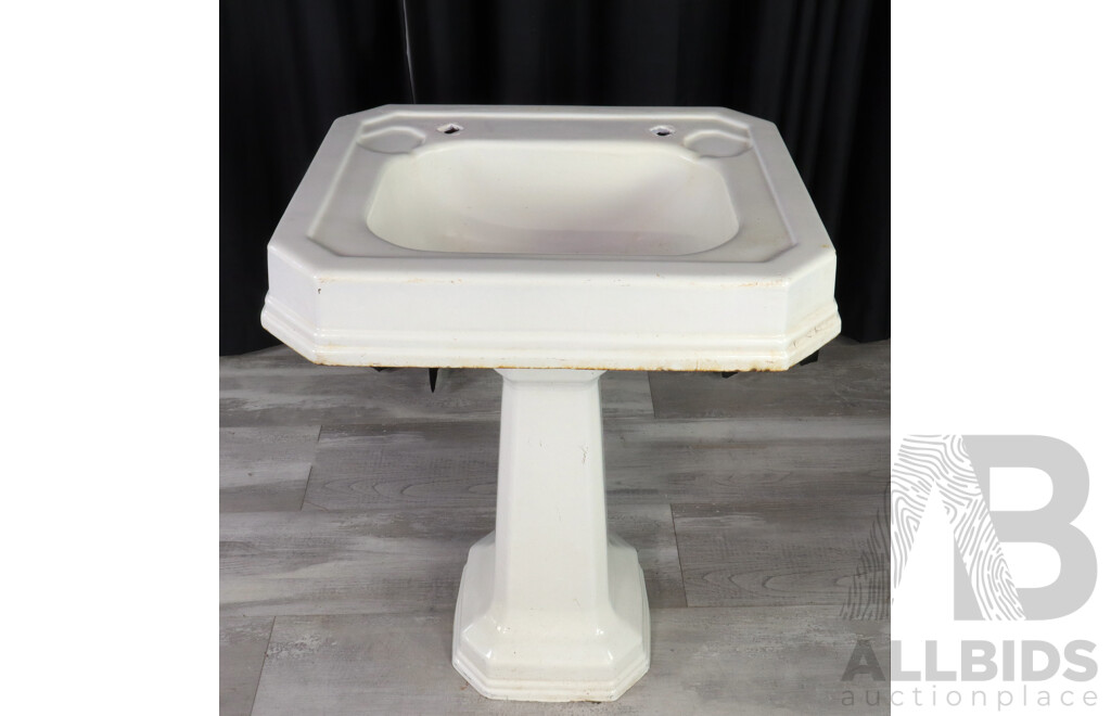 Vintage Enamel Pedestal Sink