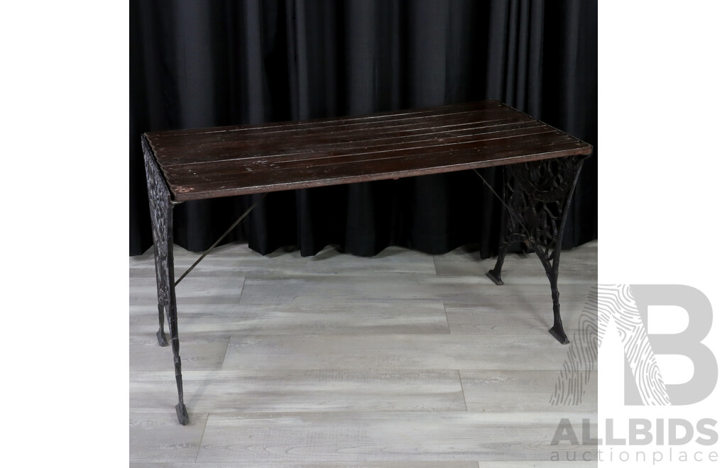 Timber Top Garden Table with Cast Iron Ends