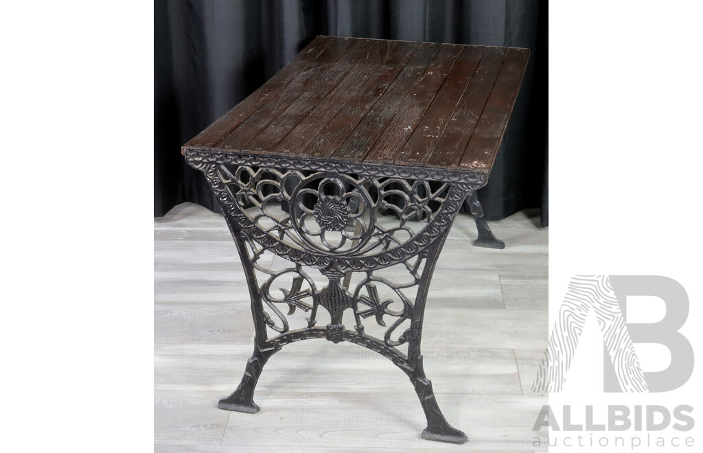 Timber Top Garden Table with Cast Iron Ends