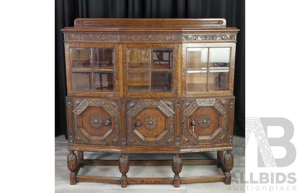 English Oak Glass Front Bookcase