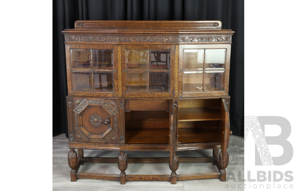 English Oak Glass Front Bookcase