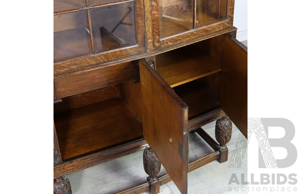 English Oak Glass Front Bookcase