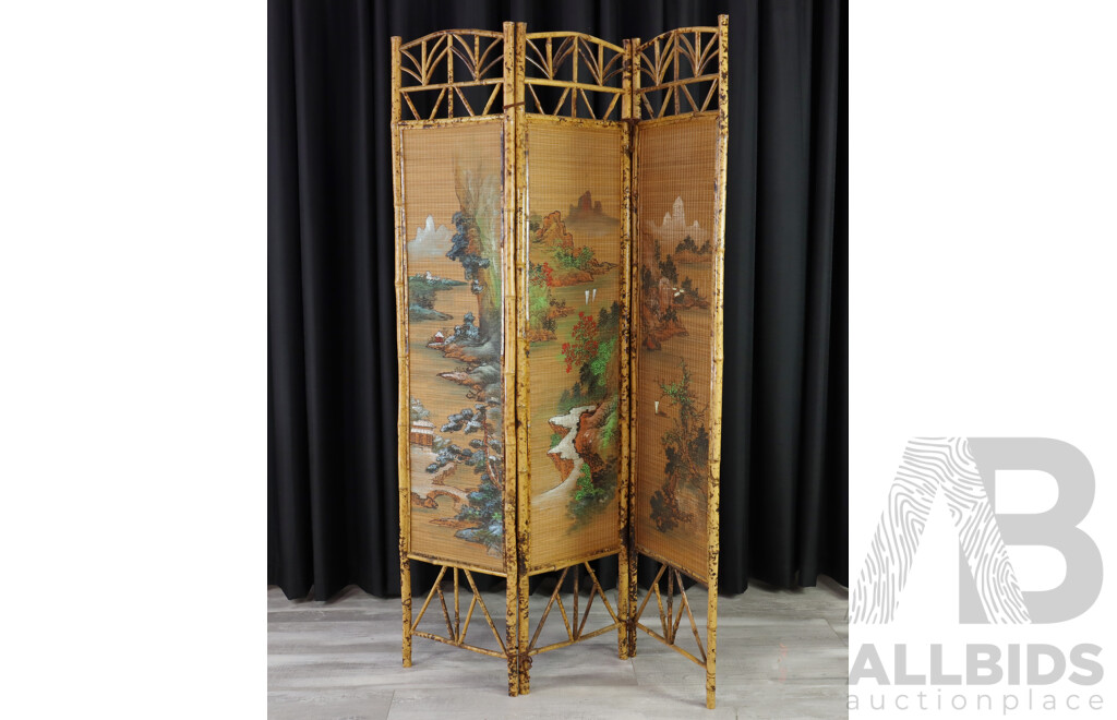 Vintage Tiger Cane Three Panel Dressing Screen