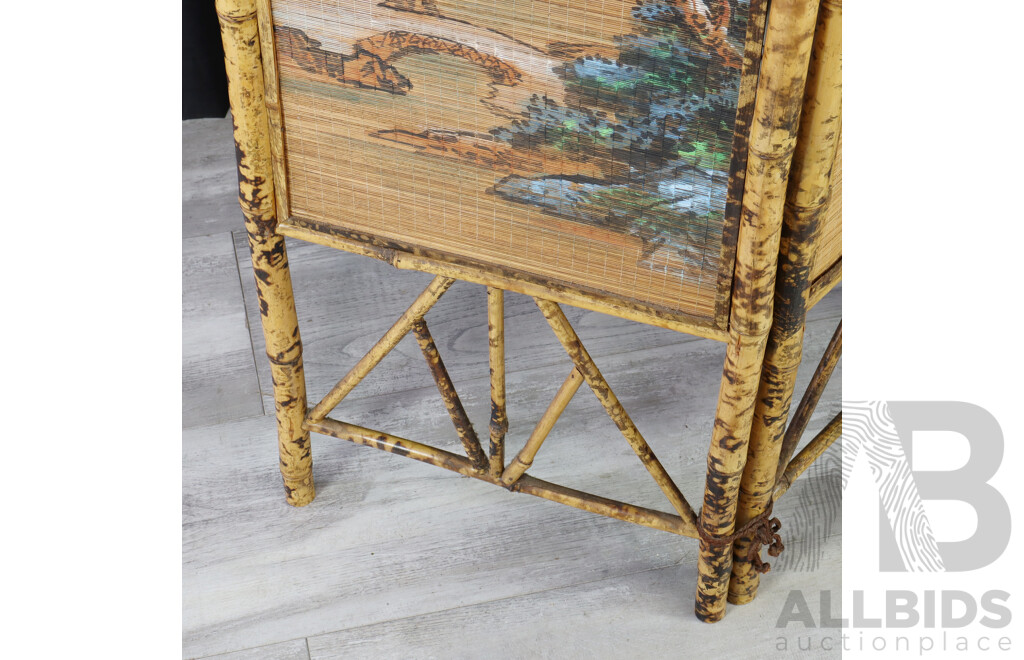 Vintage Tiger Cane Three Panel Dressing Screen