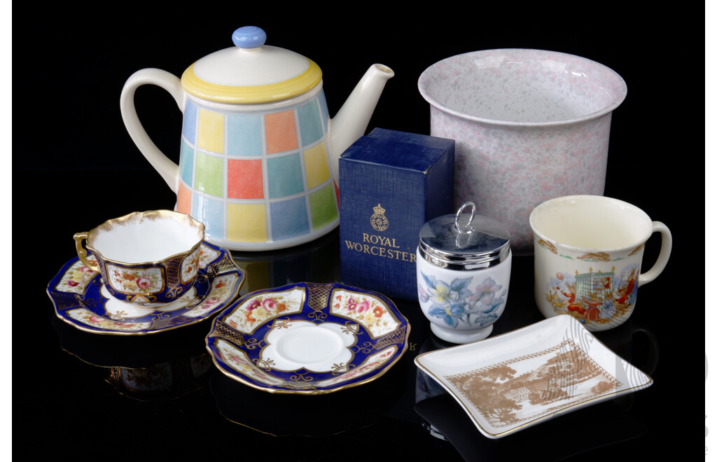 Collection Quality Decorator Pieces Including Royal Worcester Egg Coddler in Box, Villeroy & Boch Teapot Twist Alea Pattern, Minton Recangular Plate, Wets German PLanter and More