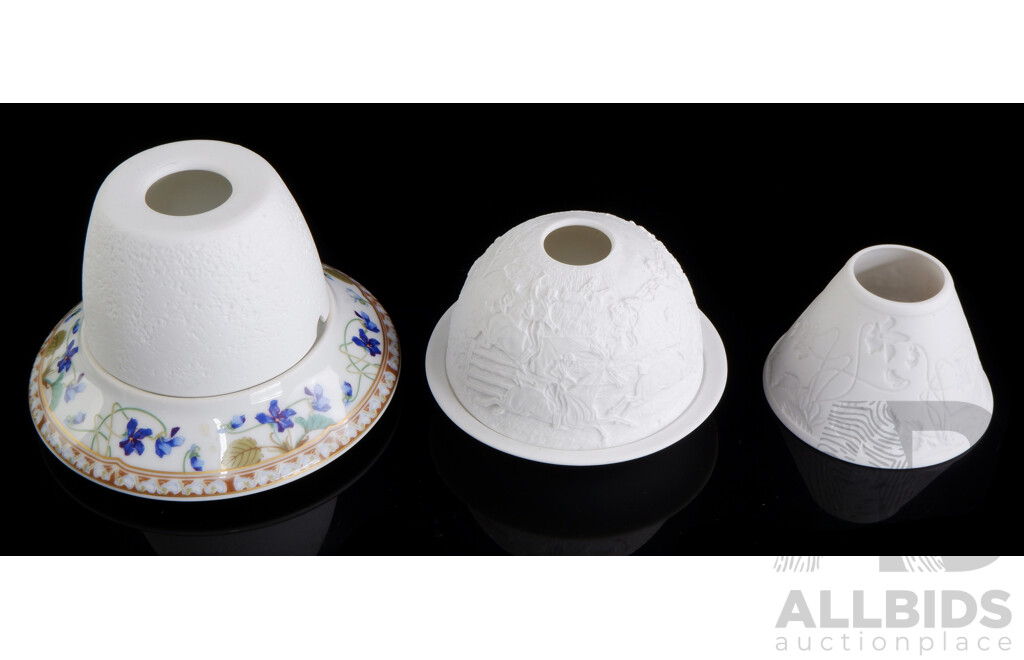 Haviland Limoges Porcelain Tea Light Holder, Bernardaud Limoges Underwritters Laboratories Portable Lamp Base & Another Porcelain Limoges Style Tea Light Holder
