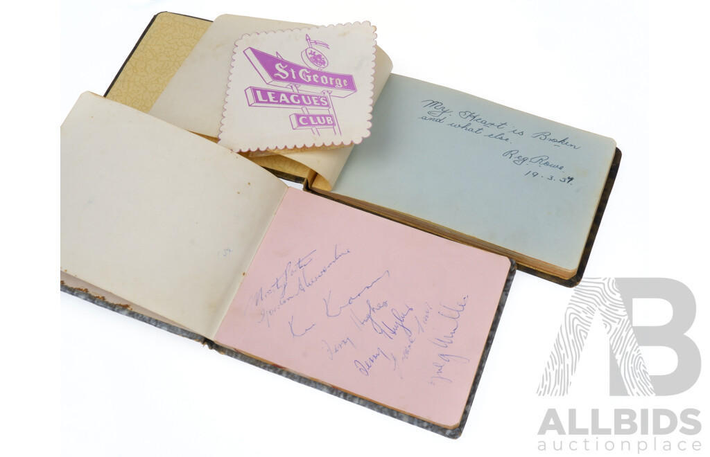 Two Vintage Autograph Books, One Containing Selection 1960s NRL Players Autographs Including Gordon Abercrombie, Stan Gorton and More