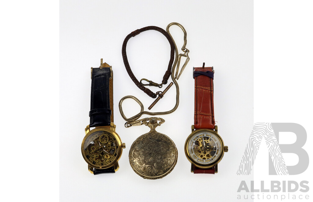 Fineat Hong Kong Watch Co. Wristwatches X 2 and Homer Antimagnetic Pocket Watch