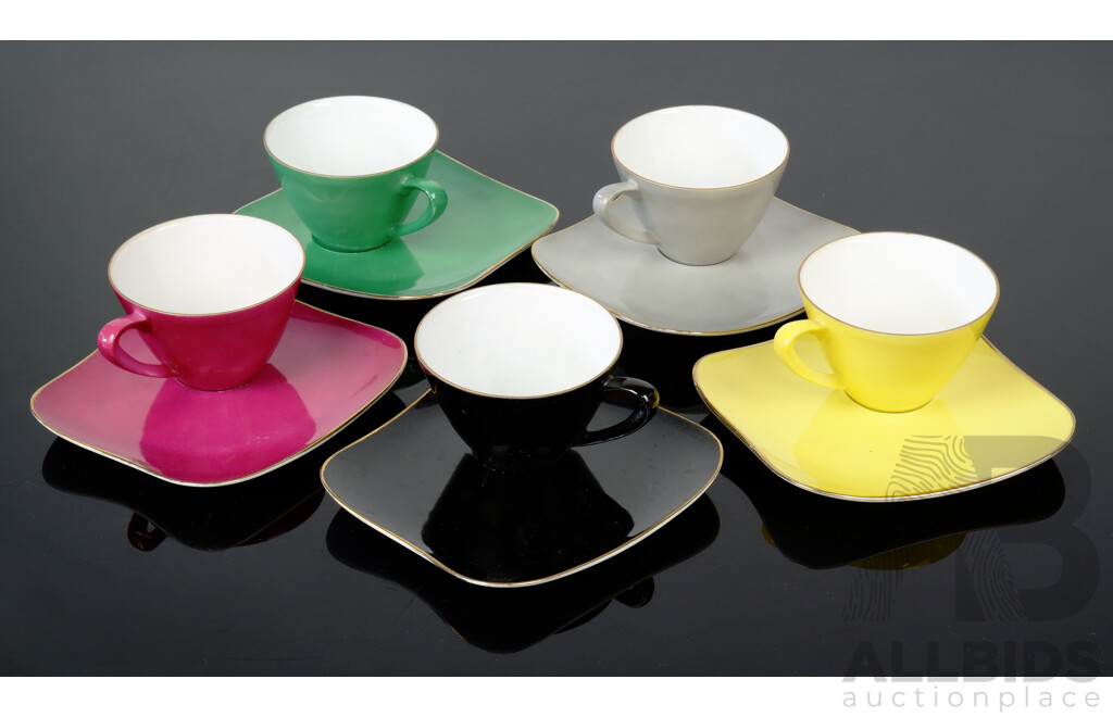 Funky Set Five Japan Porcelain Duos in Harlequin Colours