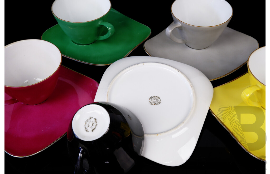 Funky Set Five Japan Porcelain Duos in Harlequin Colours