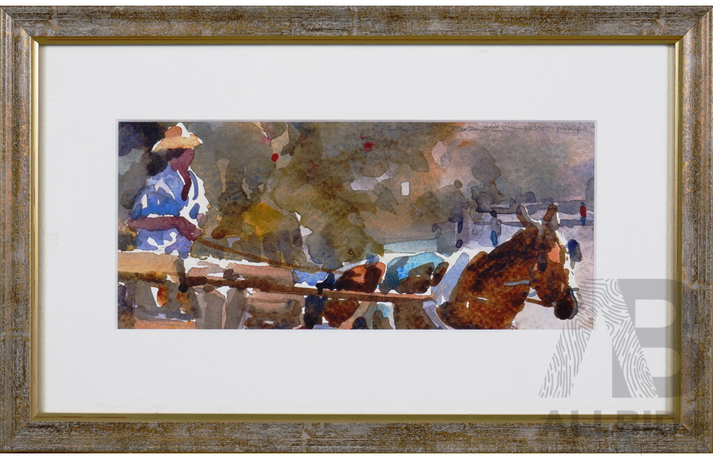 Framed Watercolour, Ploughing, Signed Indistinctly