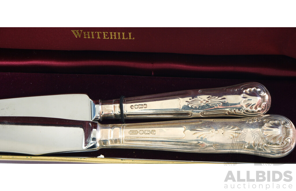 Two Whitehall Knives with Sterling Silver Handles, Chester 1992 & 1993, in Cases
