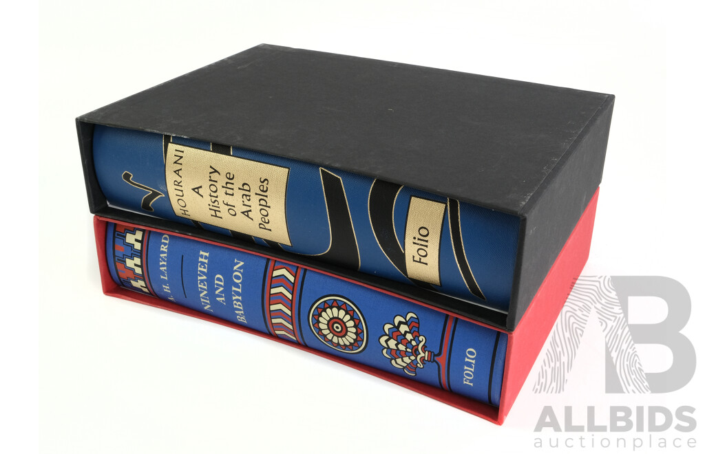 Two Folio Society Publications Comprising a History of the Arab Peoples  by Hourani & Nineveh and Babylon by a H Layard, Both Hardcovers in Slip Cases