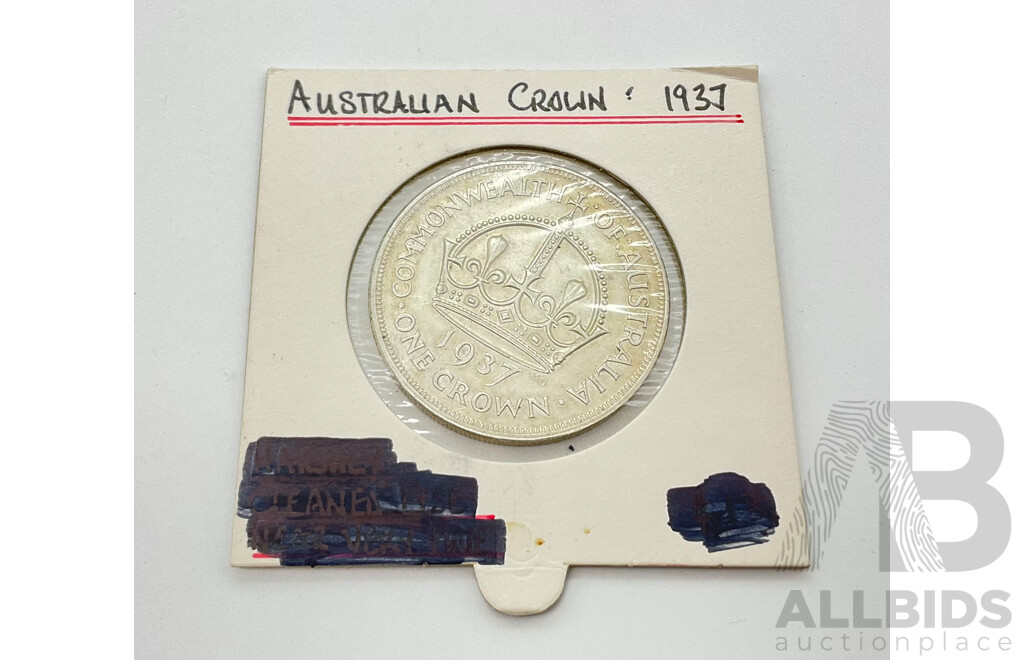 Australian 1937 One Crown Silver Coin .925