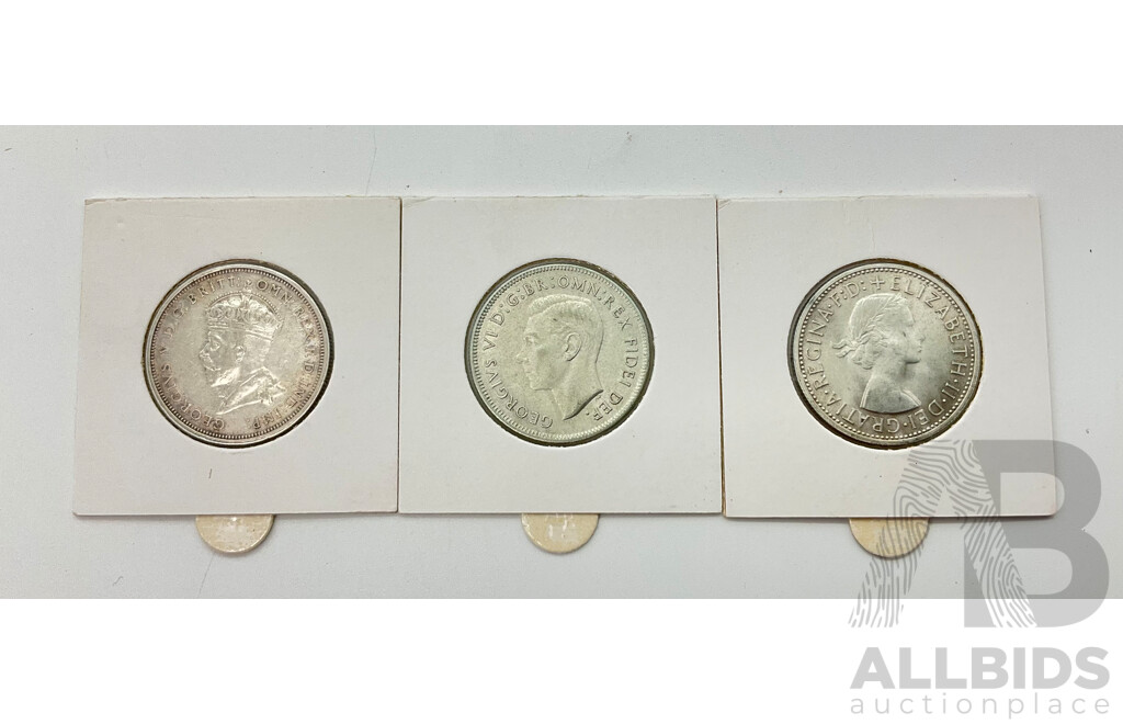 Australian Commemorative Silver Florins 1927, 1951, 1954 .925 And. 500 with Numis 60 Coin Folder