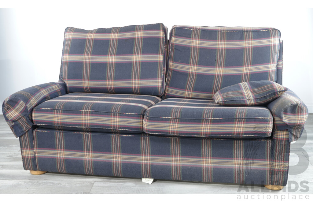 Tartan Fabric Two Seater Lounge with Bun Feet