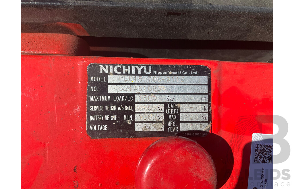 2009 Nichiyu PLD15-700-A11Z Walk Behind Forklift