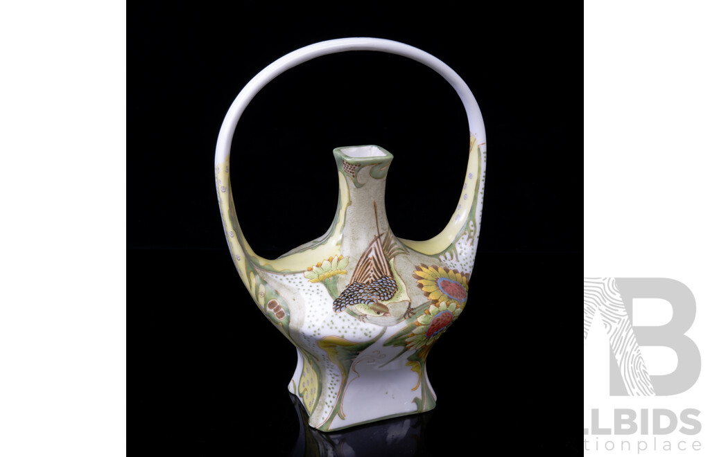 Interesting Reproduction Theodorus Colenbrander Ram Hand Painted Twin Handled Jugendstil Vase , Marks to Base
