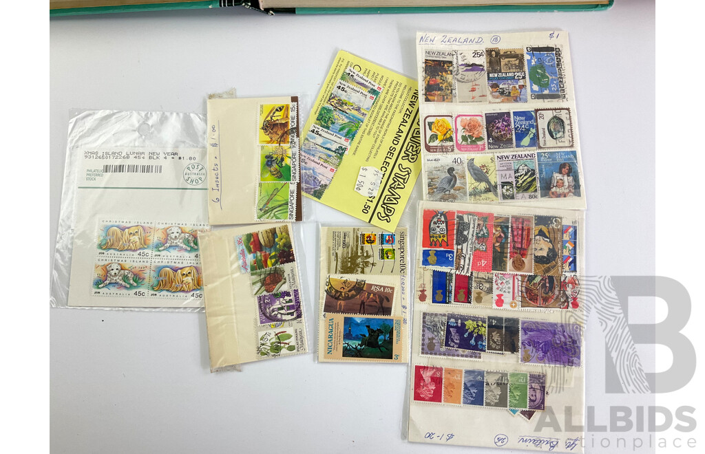 Two Stamp Albums of Australian and International Stamps Including New Zealand, Fiji, Indonesia, Nicaragua, Monggolia, Hong Kong and More