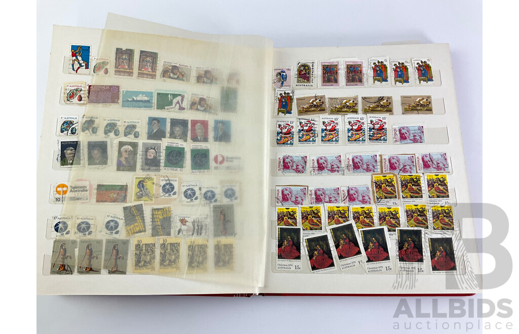 Two Stamp Albums of Australian and International Stamps Including New Zealand, Fiji, Indonesia, Nicaragua, Monggolia, Hong Kong and More