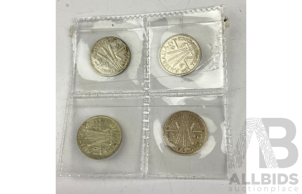 Four threepence coins, 2x1942, 2X1943 a/Unc