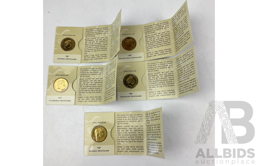 2004 Set of 5 Mintmarked Eureka $1 coins