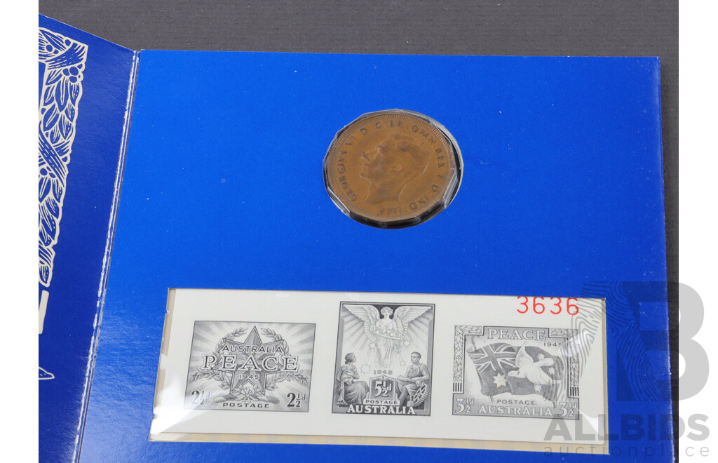 1945 50th Anniversary Peace in the Pacific Coin and Stamps Set.