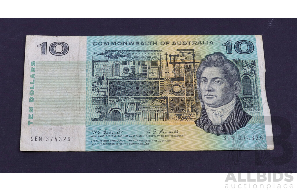 1967 Coombs Randall $10 note. SEN 374326 R302