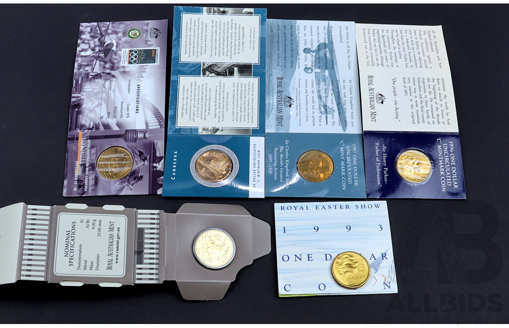 6 assorted $1 Commemorative coins.