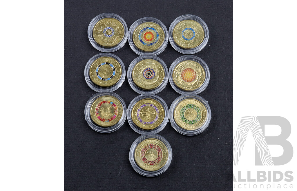 10 UNC assorted $2 coins.
