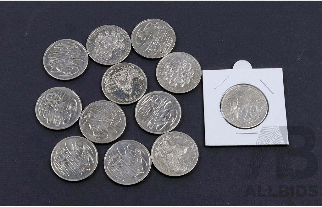 2001 12 assorted UNC 20c Centennial Coins.
