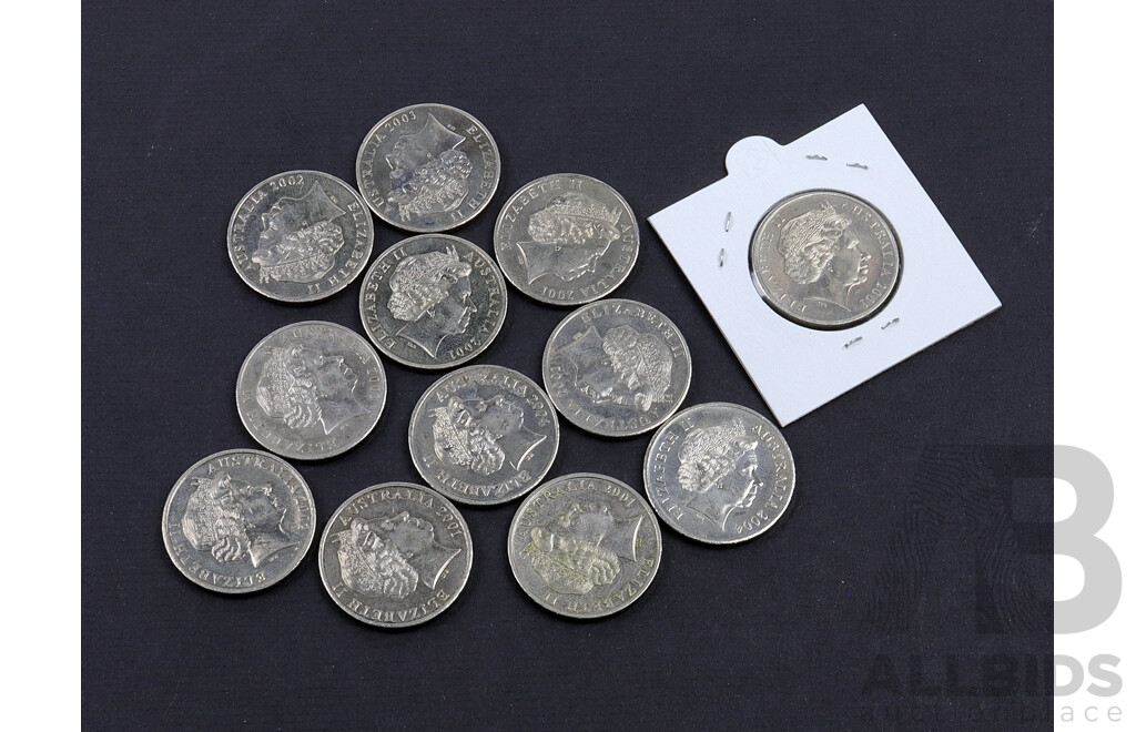 2001 12 assorted UNC 20c Centennial Coins.