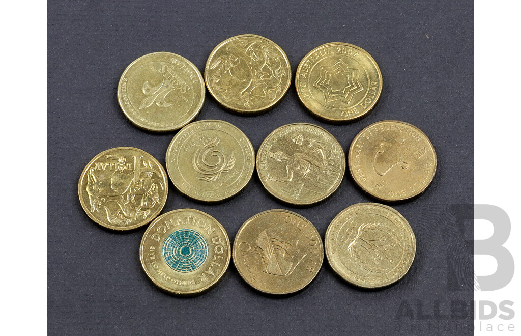 Ten assorted $1 coins