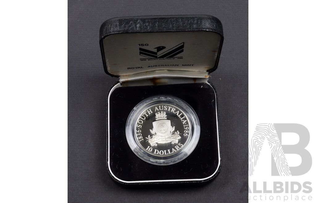 1986 State Series PROOF 92.5% $10 silver coin SA