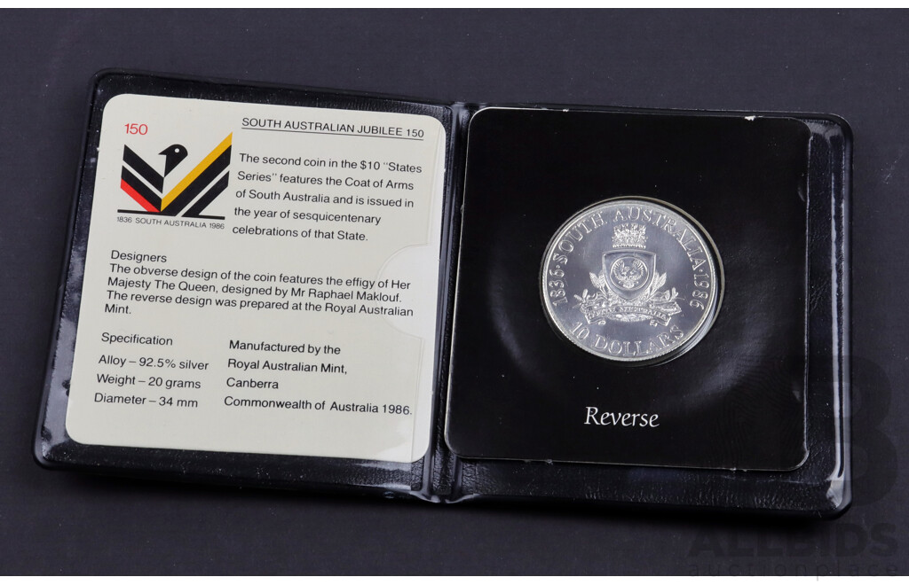 1986 State Series 92.5% $10 silver coin SA