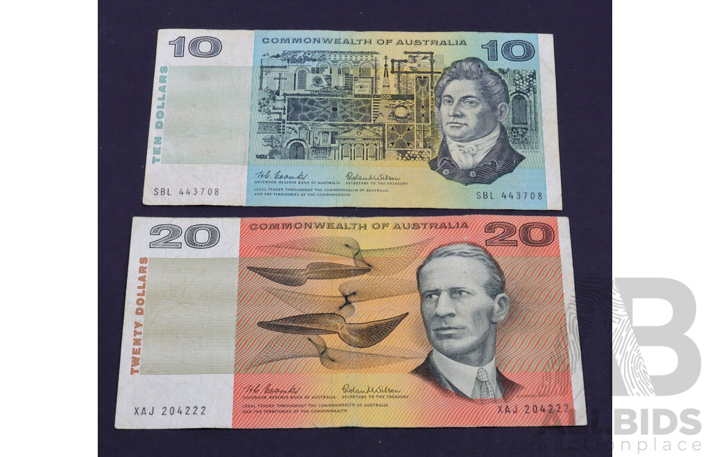 1966 $10 and $20 notes. Coombs Wilson.R301 R401