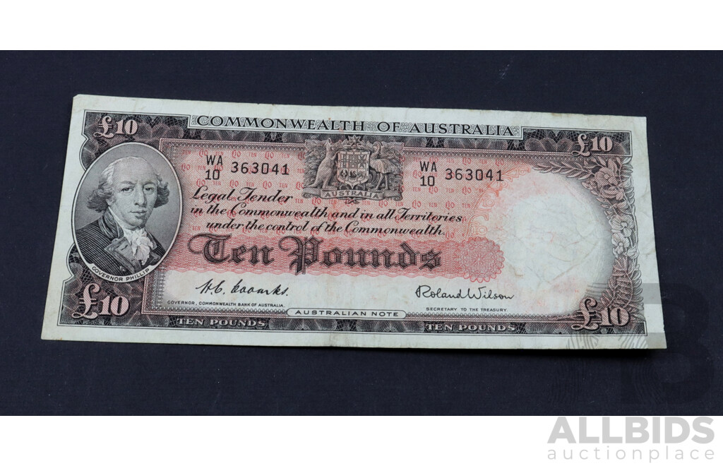 1954 Ten pound note. Coombs Wilson R62