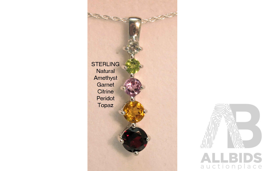 Sterling Silver Pendant - Natural Gems