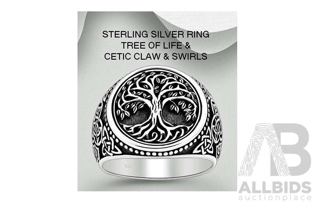 Sterling Silver Ring - Tree of Life & Celtic Claw
