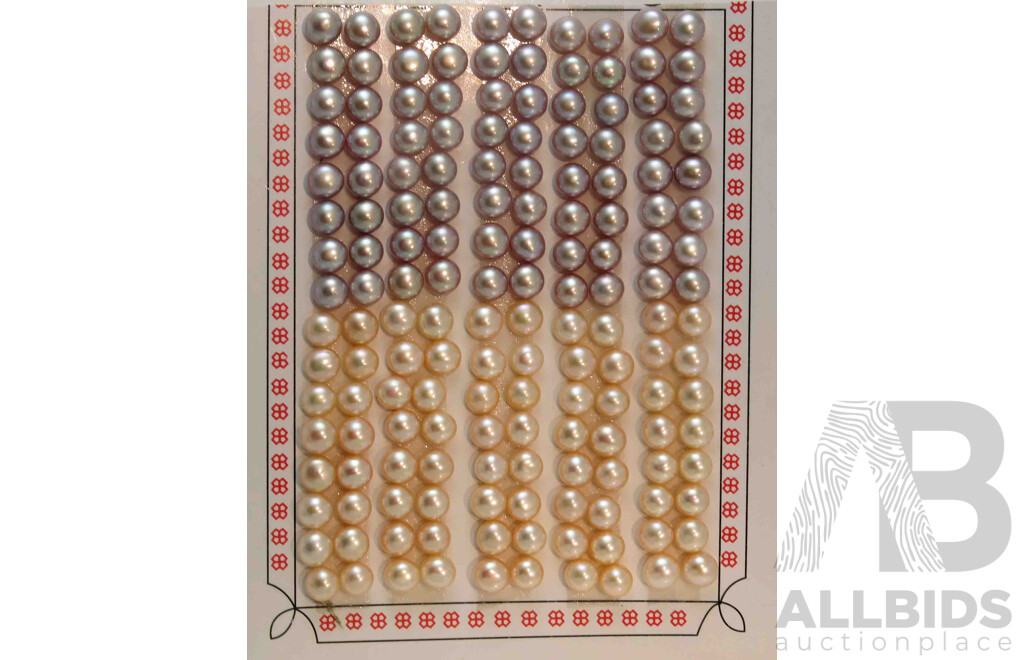 Card of 160 Pearls - Silver & Peach Colours