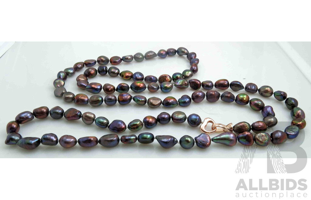 Extra Long Necklace of Peacock Black Cultured Pearls