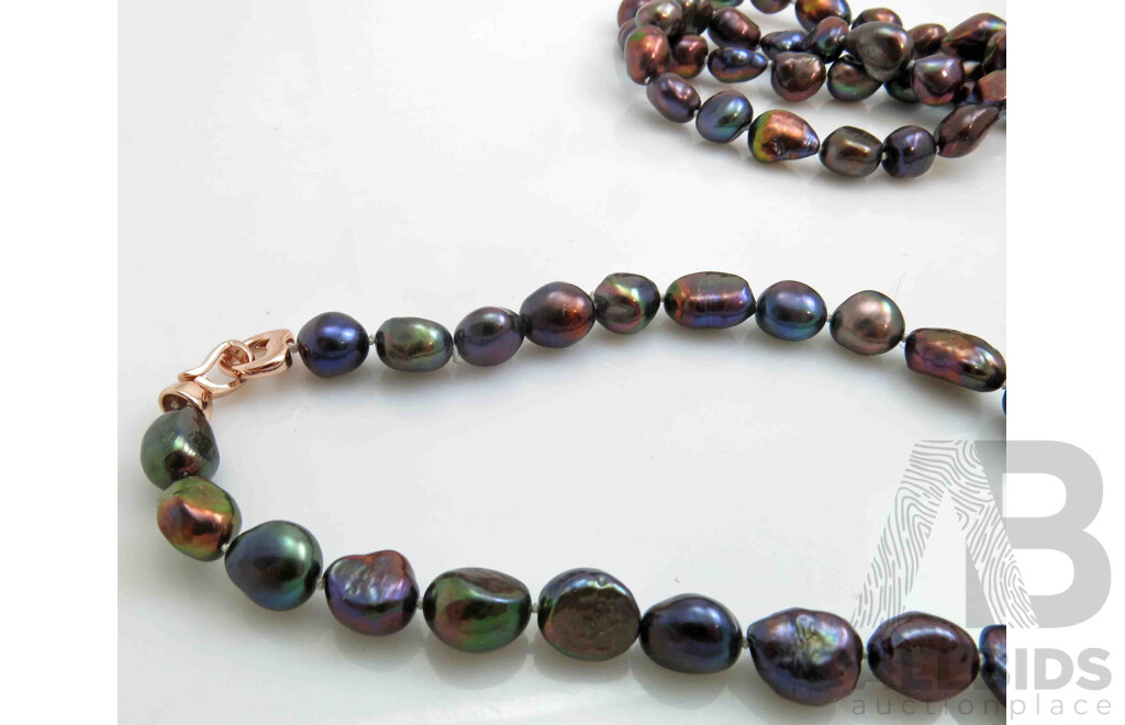 Extra Long Necklace of Peacock Black Cultured Pearls