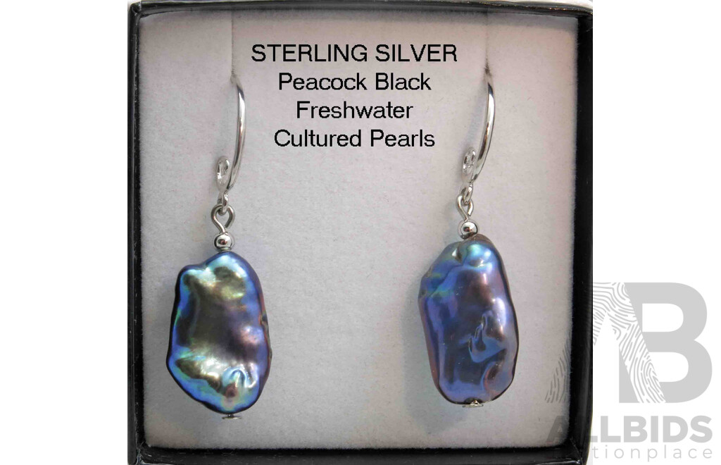 Peacock Black Pearl Earrings